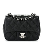 Lambskin Quilted Mini Square Flap Black