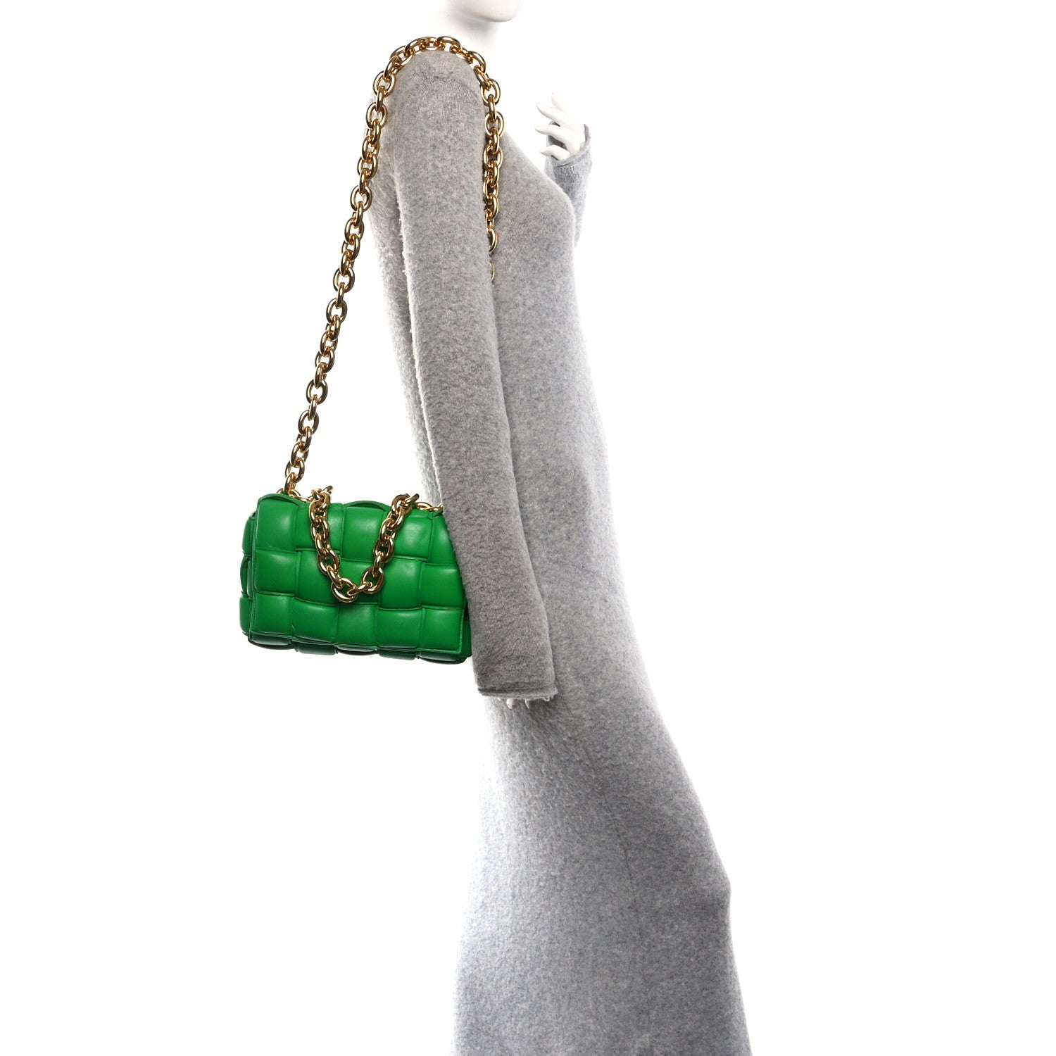 Lambskin Maxi Intreccio Padded Chain Cassette Crossbody Bag Racing Green