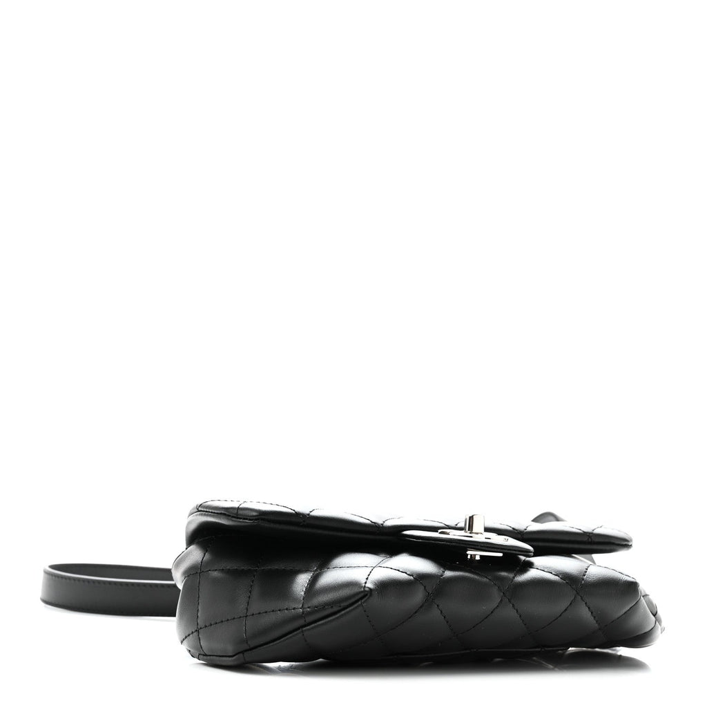 Calfskin Quilted CC Uniform Flap Belt Bag Black