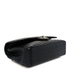 Caviar Chevron Quilted Medium Double Flap Black