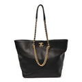 Shiny Caviar Stitched Softly Quilted Tote Black