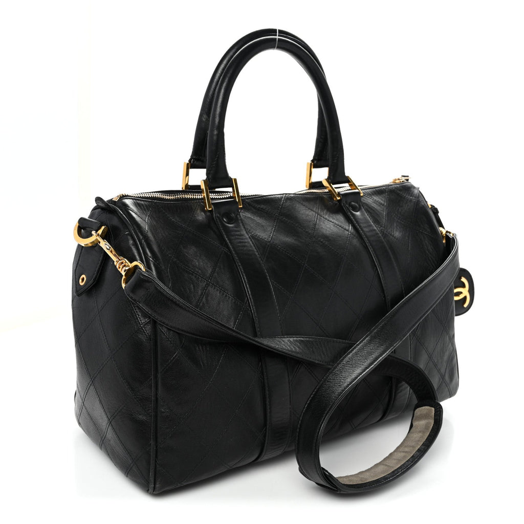 Calfskin Stitched Duffle Travel Bag Black