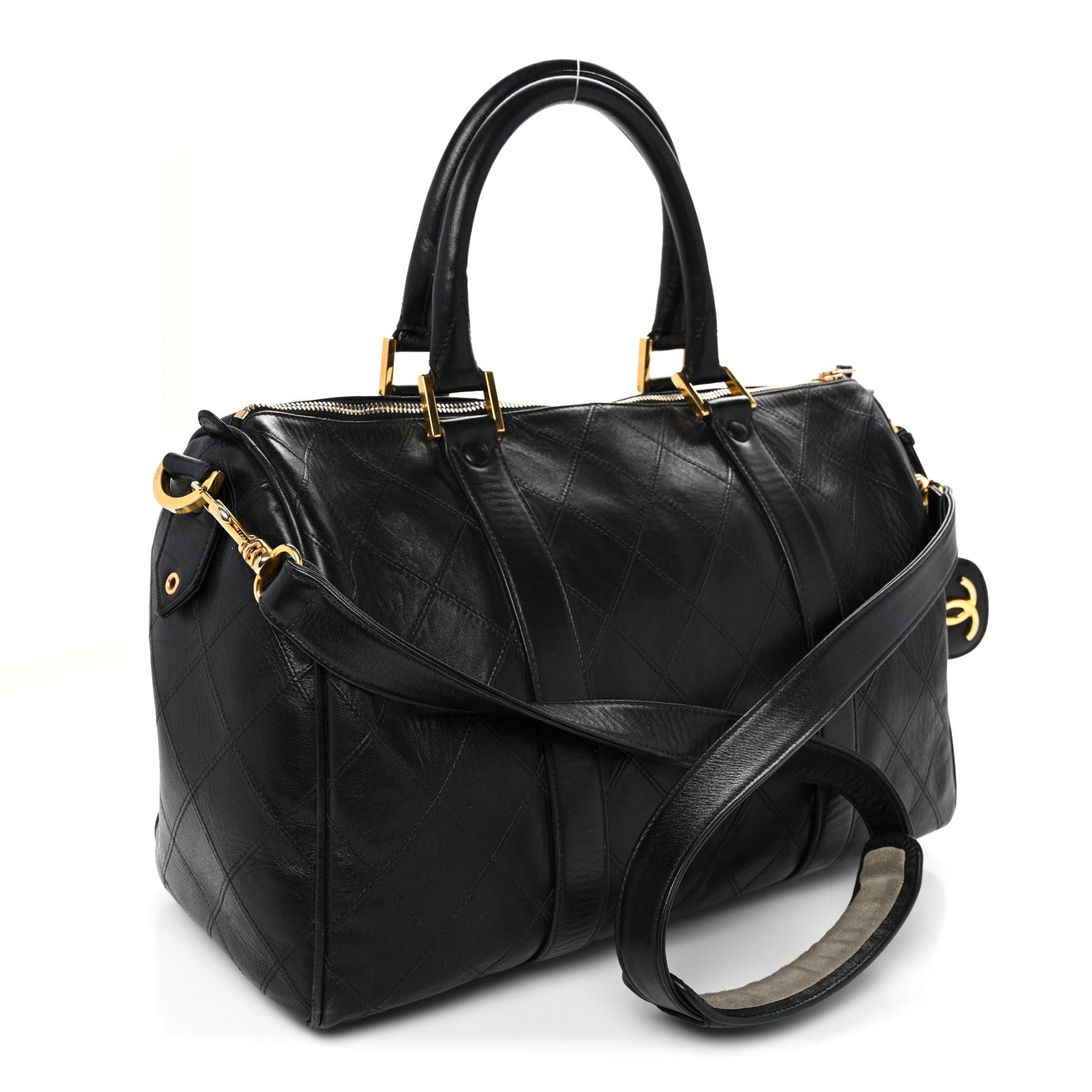 Calfskin Stitched Duffle Travel Bag Black