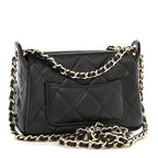 Shiny Crumpled Lambskin Quilted Mini Clutch With Chain Black