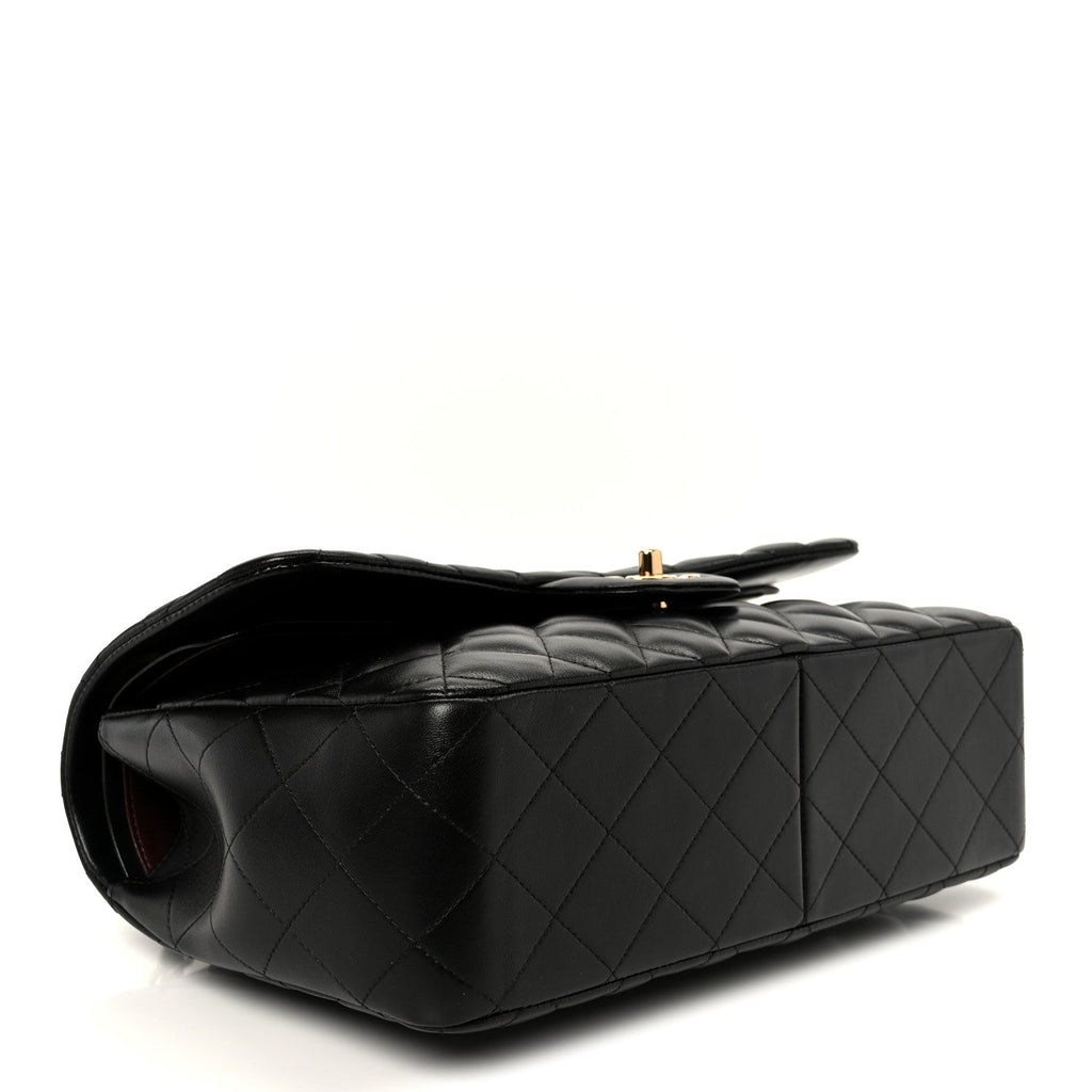 Lambskin Quilted Jumbo Double Flap Black