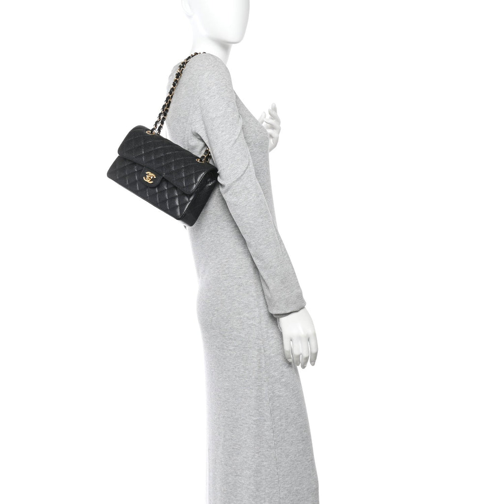 Caviar Quilted Small Double Flap Black