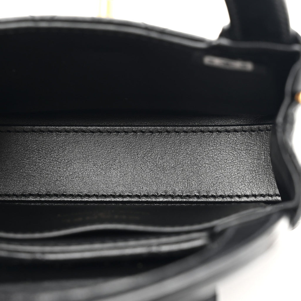 Shiny Aged Calfskin Quilted Mini Nano Kelly Shopper Black