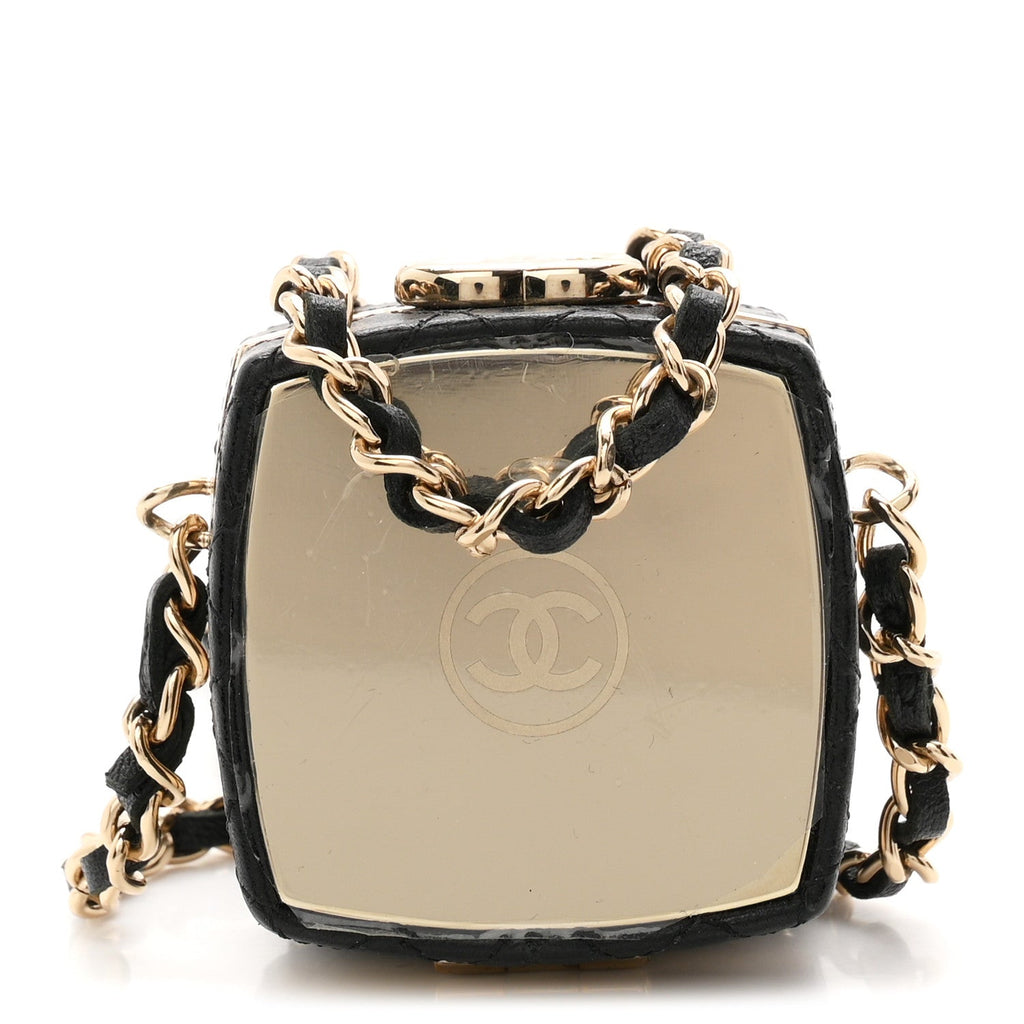 Lambskin Quilted Small Beauty Box Clutch With Chain Black