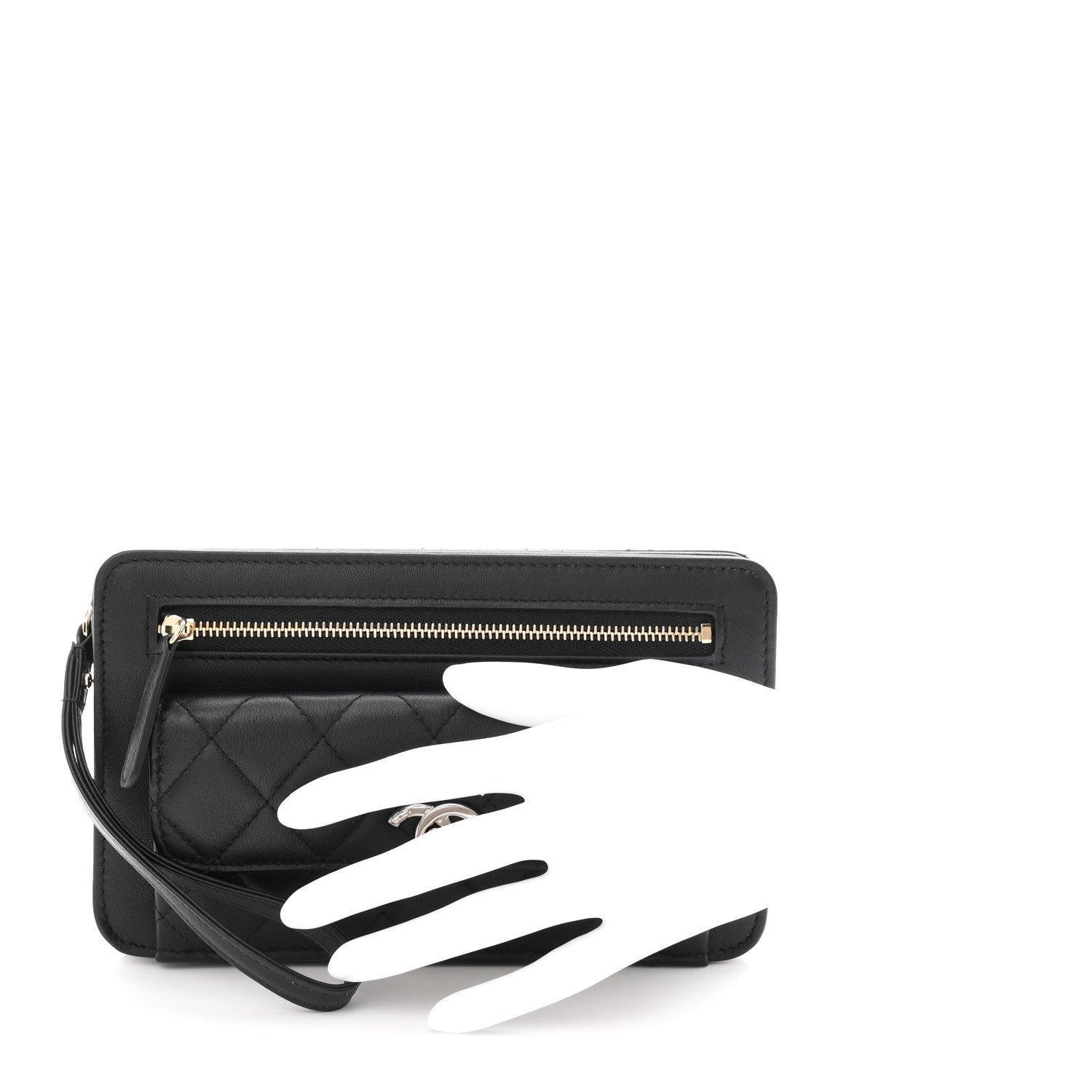 Lambskin Quilted Front Pocket Wristlet Black
