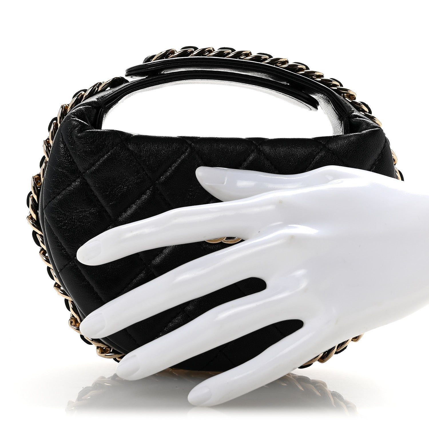 Lambskin Quilted Chain Around Pouch Hobo Black