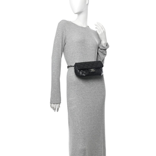 Calfskin Quilted CC Uniform Flap Belt Bag Black