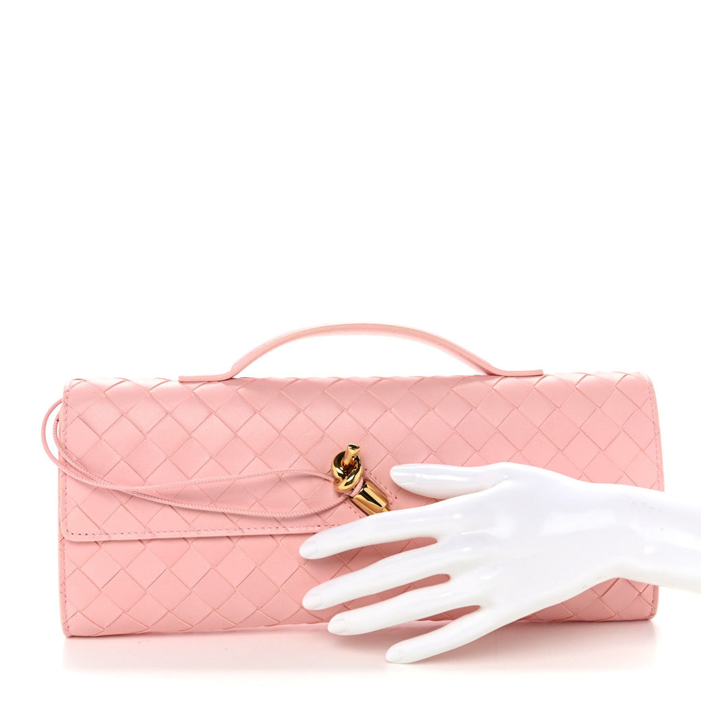Nappa Intrecciato Long Andiamo Top Handle Clutch Rose