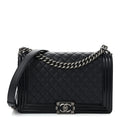 Goatskin Quilted Patent New Medium Duo Boy Flap Black
