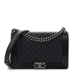 Goatskin Quilted Patent New Medium Duo Boy Flap Black