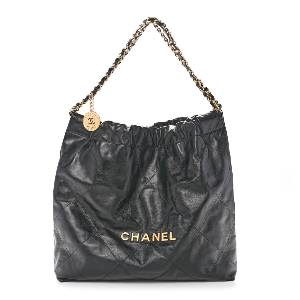 Shiny Calfskin Quilted Chanel 22 Black