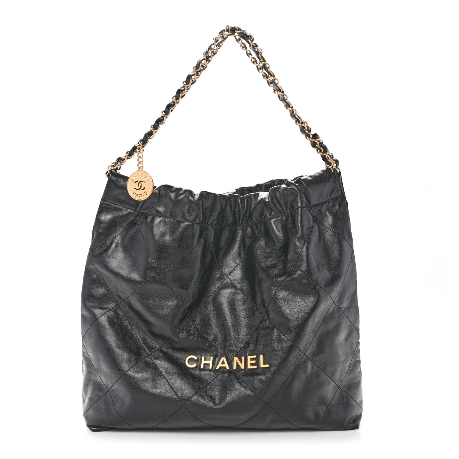 Shiny Calfskin Quilted Chanel 22 Black