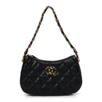 Crumpled Calfskin Quilted Braided CC Small Hobo Black