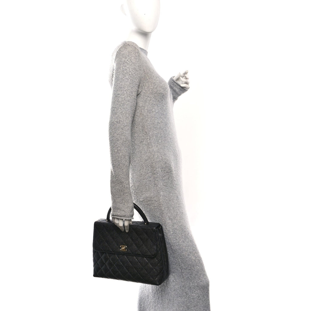 Caviar Quilted Jumbo Kelly Flap Black