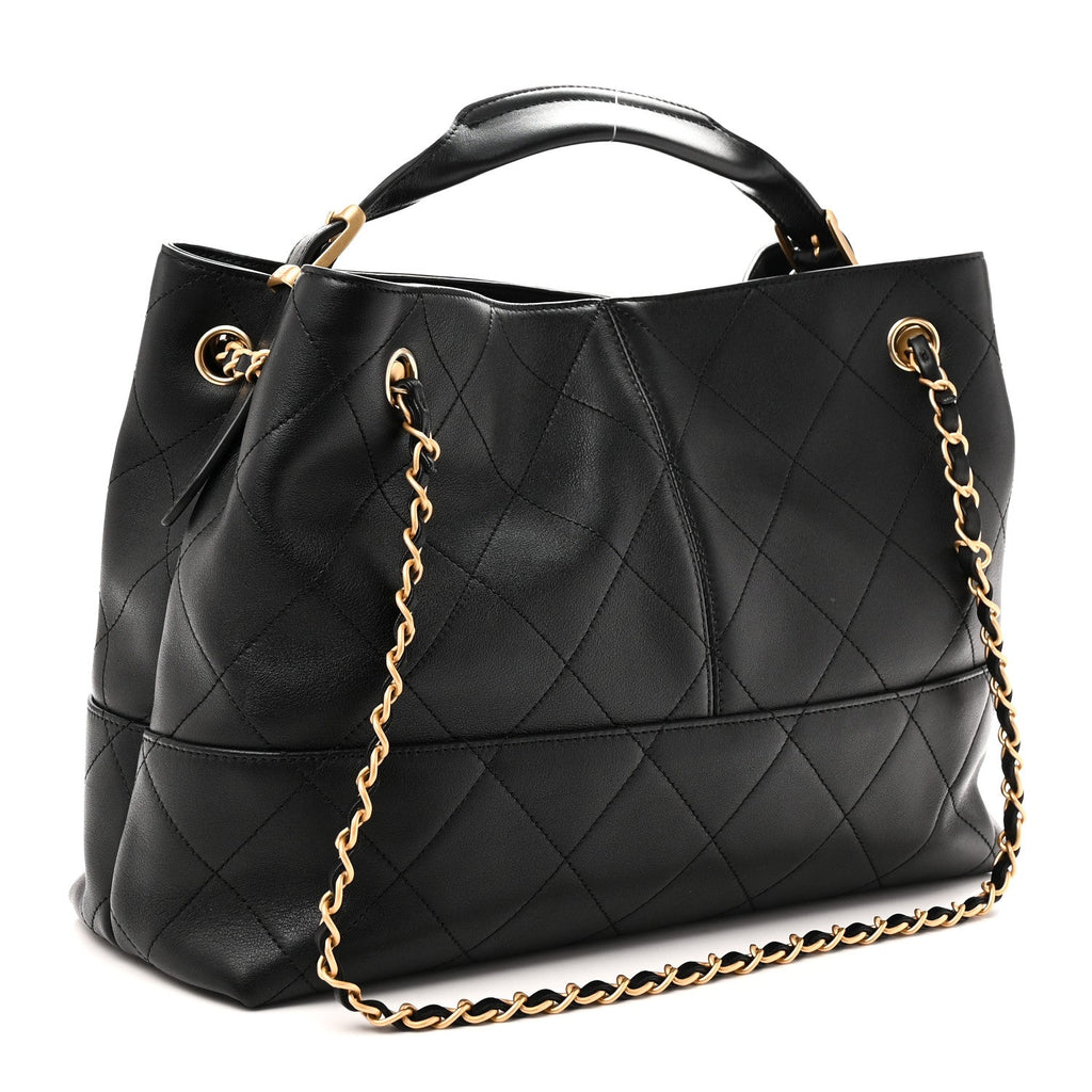 Calfskin Quilted Small Coco Base Shopping Bag Black