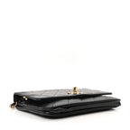 Lambskin Quilted Trendy CC Wallet On Chain WOC Black