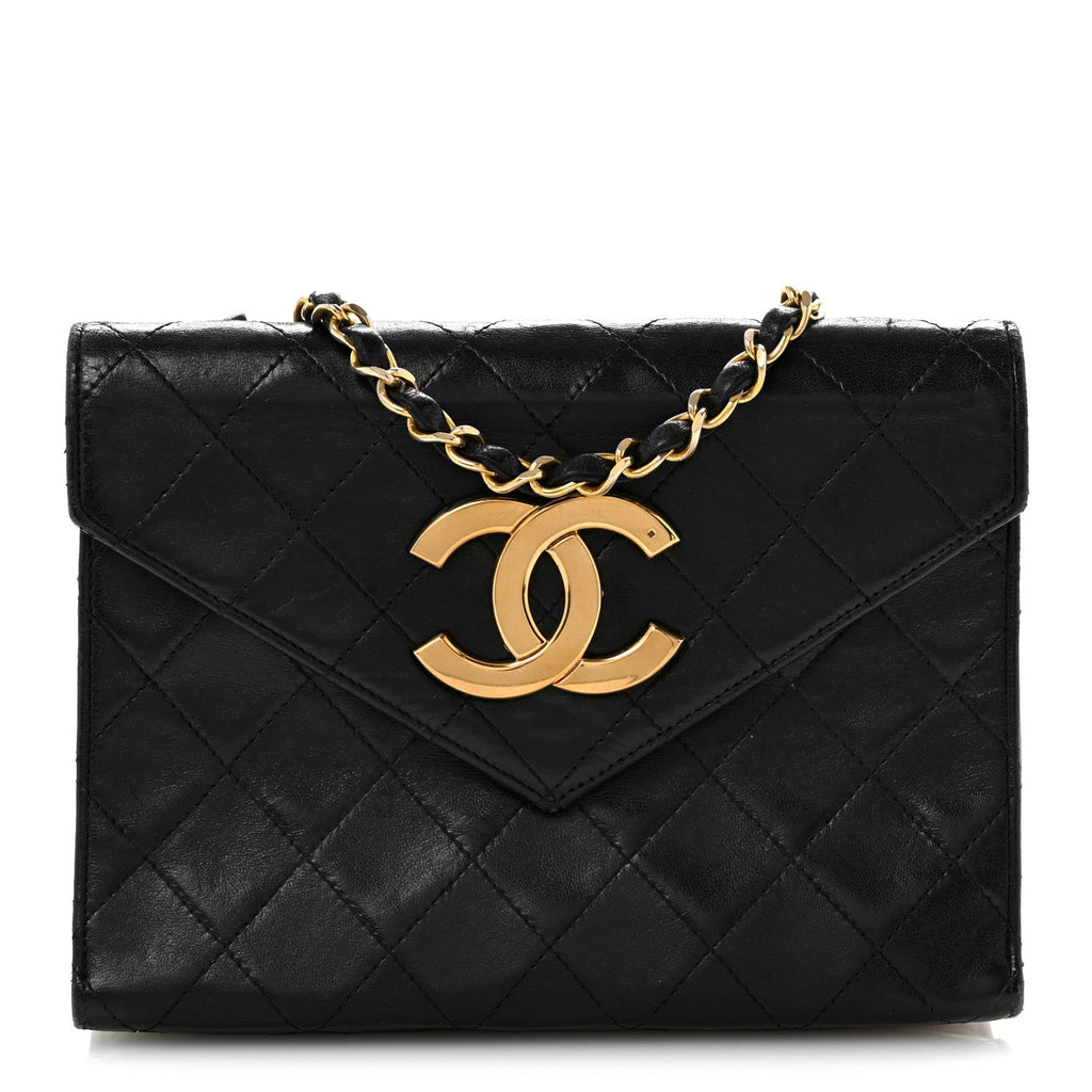 Lambskin Quilted Envelope Flap Black