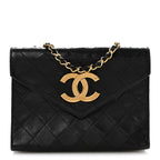 Lambskin Quilted Envelope Flap Black
