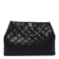 Lambskin Quilted Small Shopping Tote Black