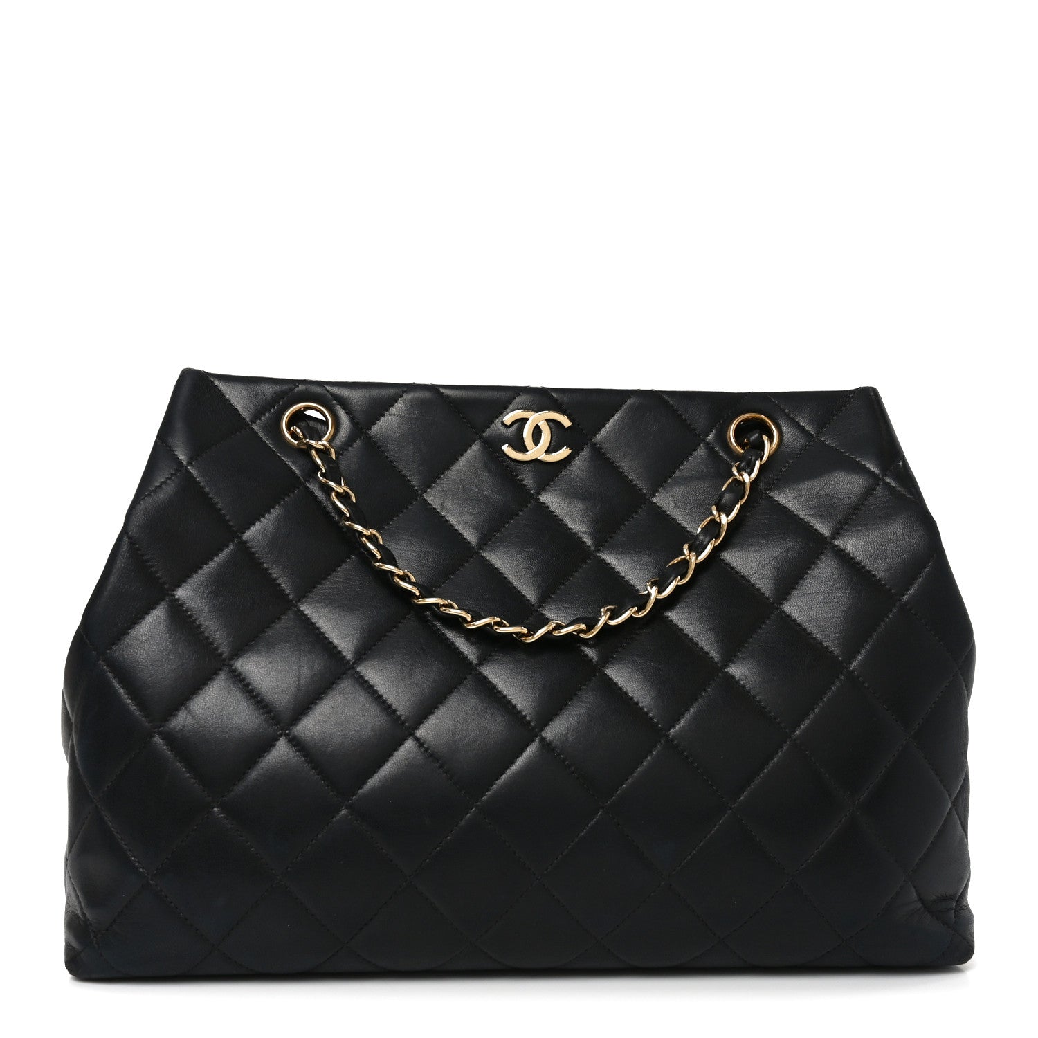 Lambskin Quilted Small Shopping Tote Black