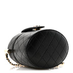 Lambskin Quilted Mini Round Vanity Case With Chain Black