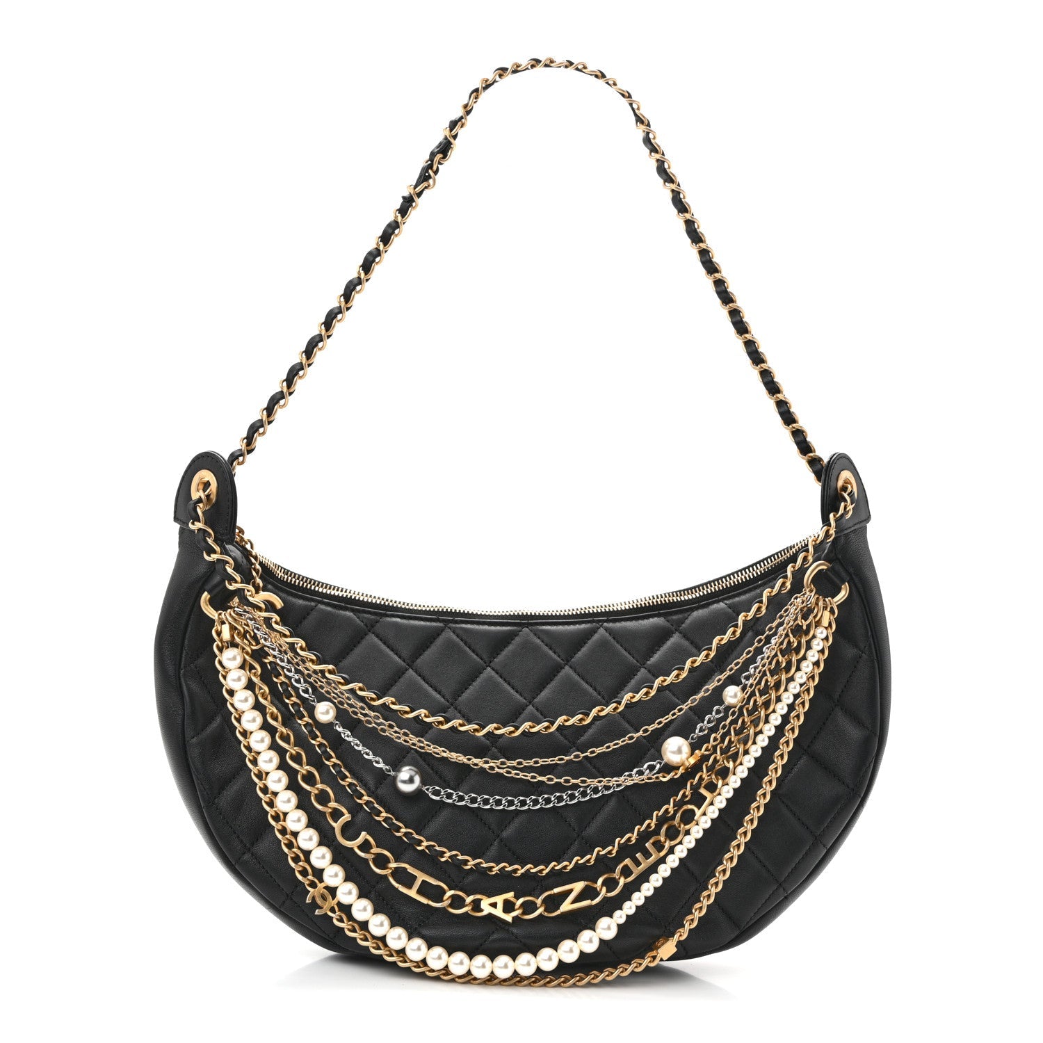 Lambskin Quilted All About Chains Hobo Black