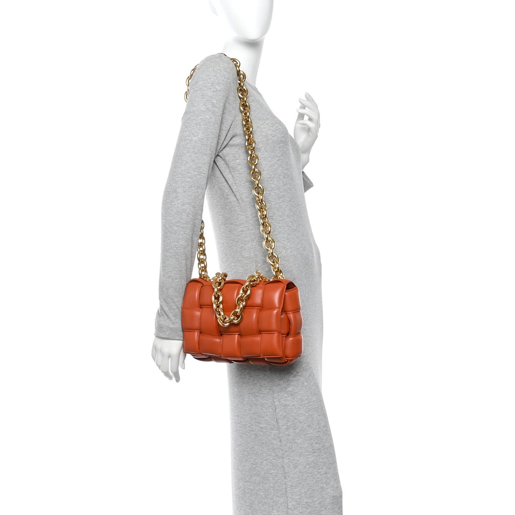 Lambskin Maxi Intreccio Padded Chain Cassette Crossbody Bag Clay