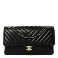 Lambskin Chevron Quilted Medium Double Flap Black
