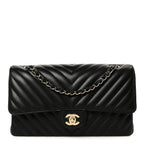 Lambskin Chevron Quilted Medium Double Flap Black