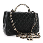 Lambskin Quilted Crystal Top Handle Small Rectangular Flap Black