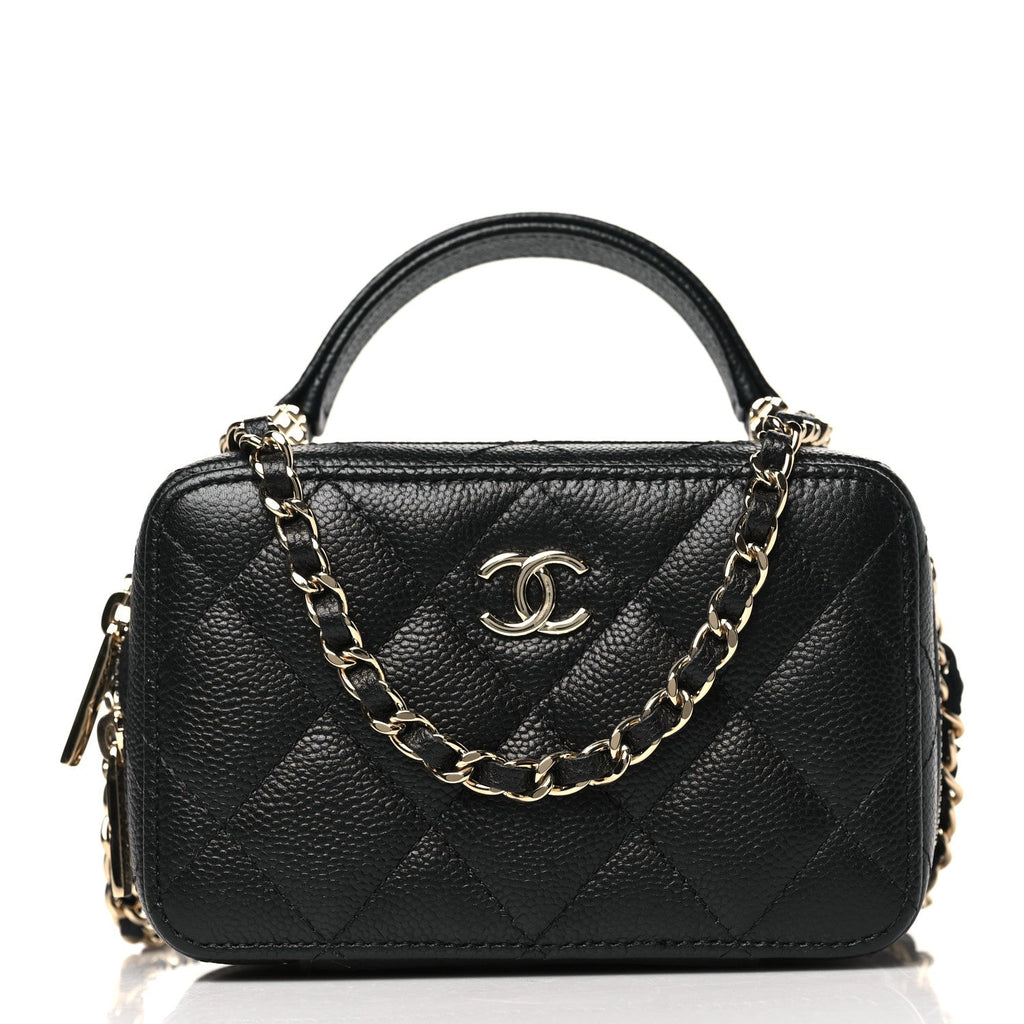 Caviar Quilted Small Top Handle Vanity Case Black