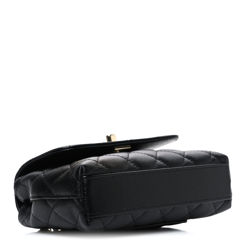 Caviar Quilted Coco Handle Clutch With Chain Black