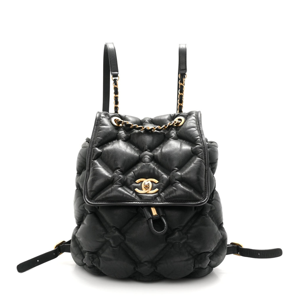 Iridescent Calfskin Quilted Chesterfield Backpack Black