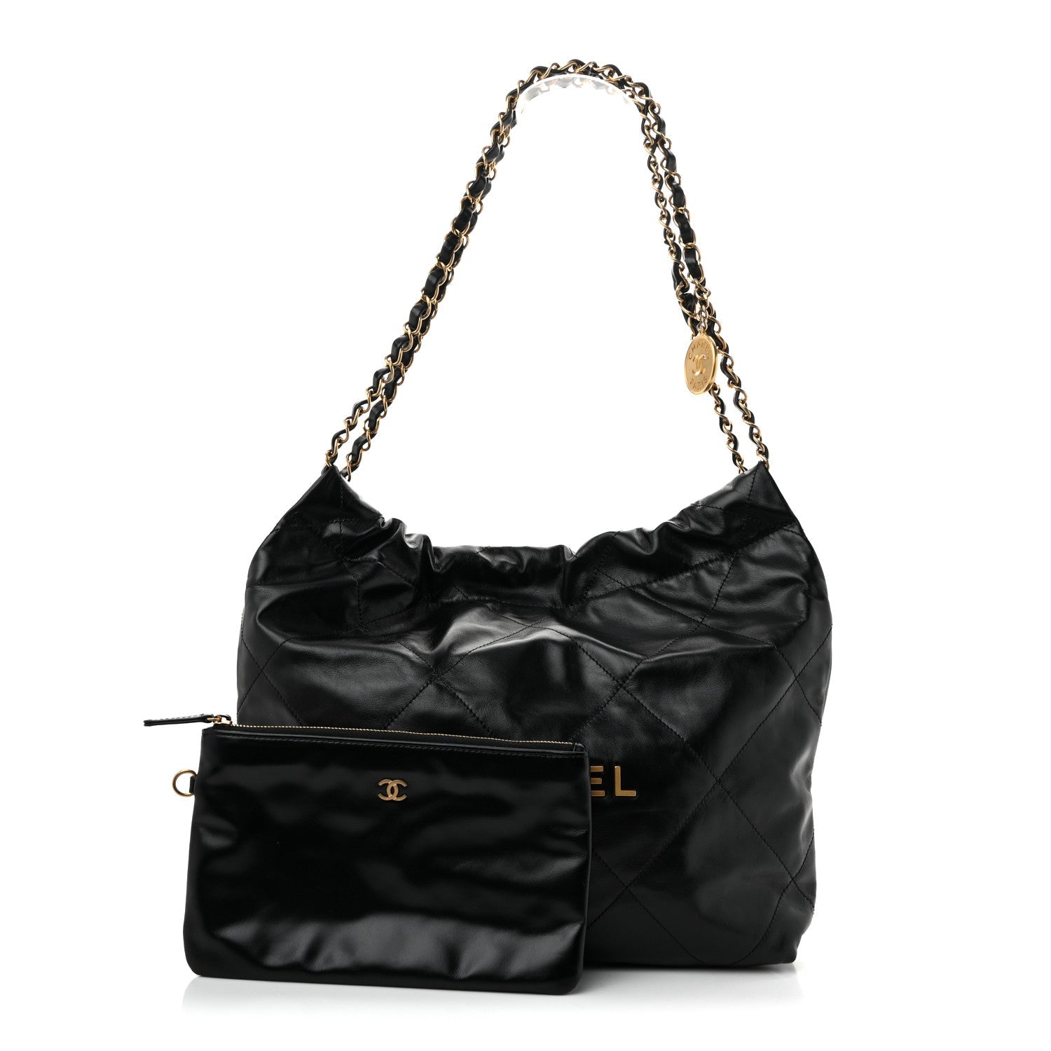 Shiny Calfskin Quilted Small Chanel 22 Black