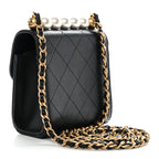 Lambskin Quilted Chic Pearls Flap Black