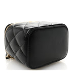 Lambskin Quilted Mini Pearl Crush Vanity Case With Chain Black