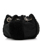 Fur Satin Drawstring Tassel Sac Cordon Shoulder Bag Black