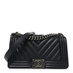 Lambskin Chevron Quilted Medium Boy Flap Black