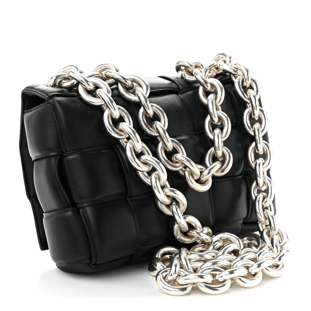 Lambskin Maxi Intreccio Padded Chain Cassette Crossbody Bag Black