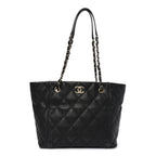 Caviar Quilted Small Shopping Tote Black