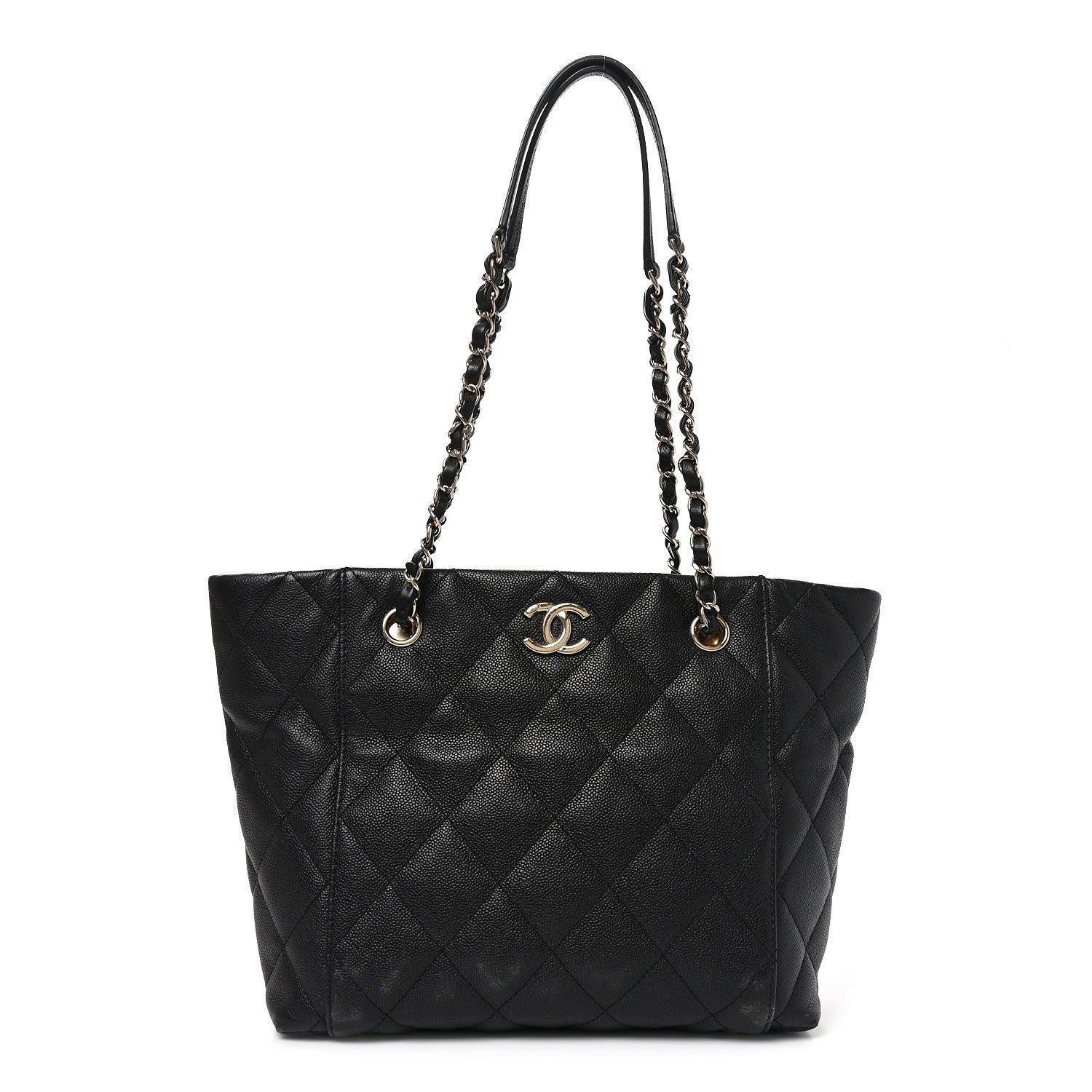 Caviar Quilted Small Shopping Tote Black
