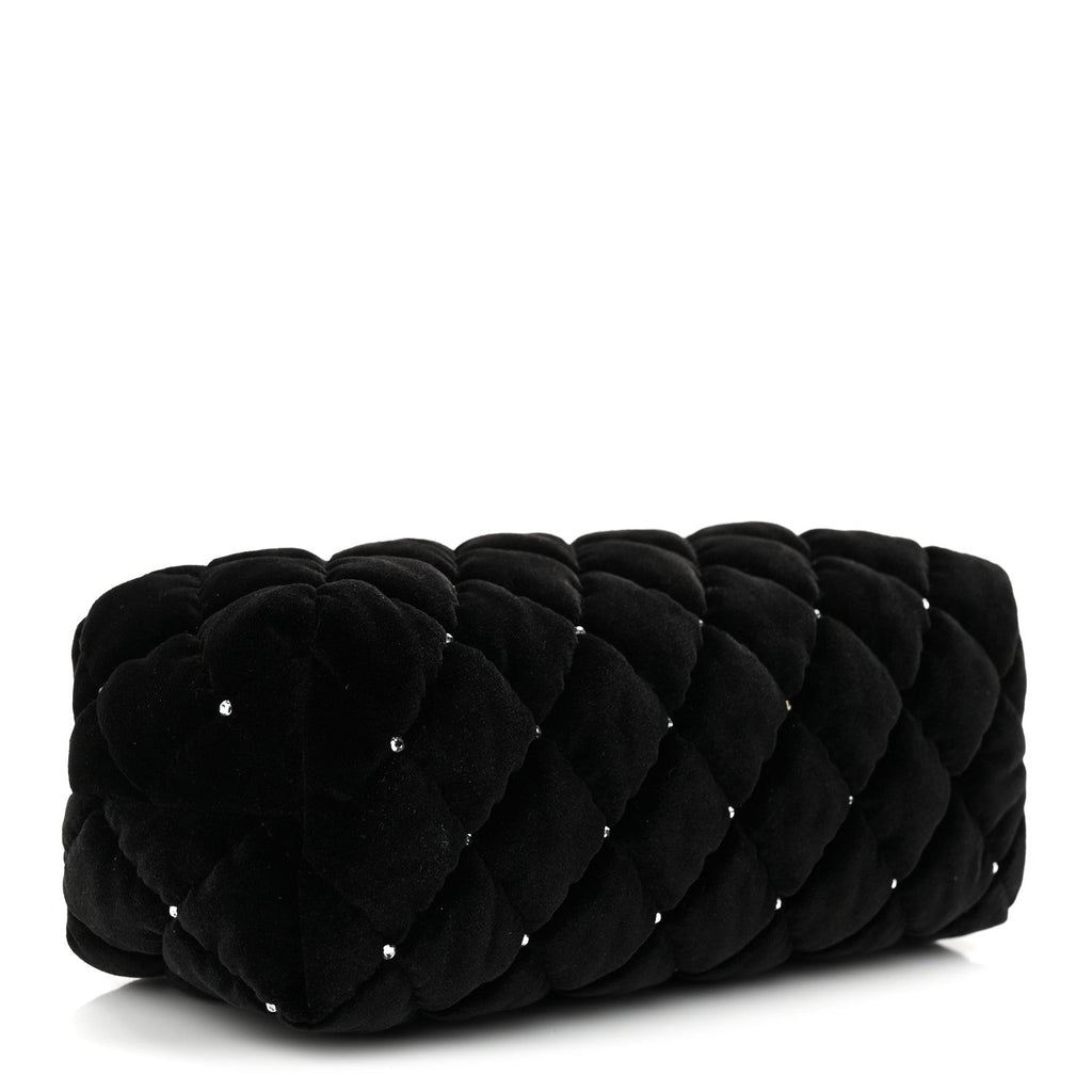Velvet Diamanté Quilted Wristlet Clutch Black
