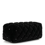 Velvet Diamanté Quilted Wristlet Clutch Black