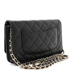 Lambskin Quilted Enamel CC Wallet On Chain WOC Black