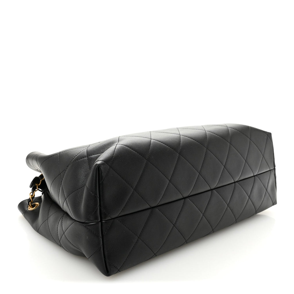 Calfskin Quilted Large Coco Base Shopping Bag Black