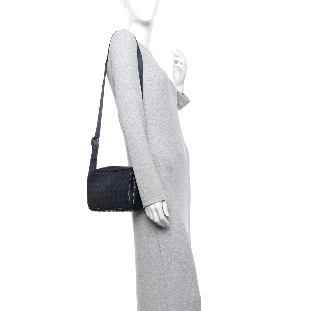 Calfskin Intrecciato Small Camera Bag Navy